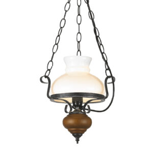 Κρεμαστό Φωτιστικό 1ΧΕ27 Μεταλλικό Μαύρο – Ασημί Λευκό Γυαλί – Ξύλο ACA DECOR  – DLA0411