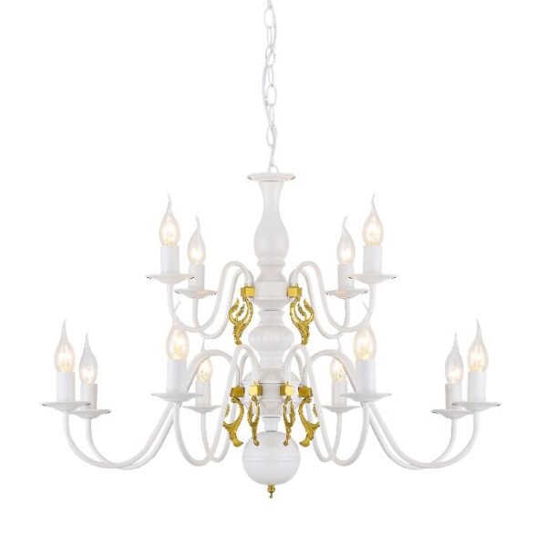 Κρεμαστό Φωτιστικό Οροφής 12xE14 Ø780 Μεταλλικό Λευκό-Χρυσό ACA DECOR – DLA120012P