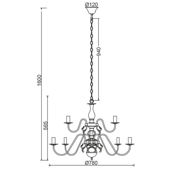 Κρεμαστό Φωτιστικό Οροφής 12xE14 Ø780 Μεταλλικό Λευκό-Χρυσό ACA DECOR – DLA120012P