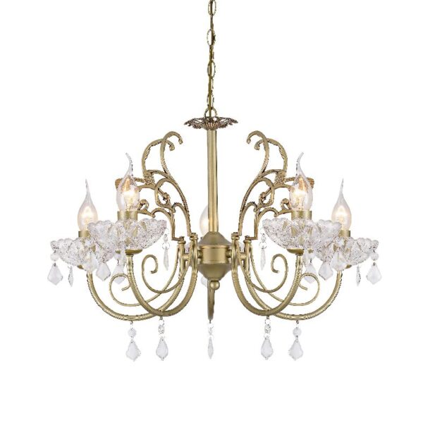 Κρεμαστό Φωτιστικό Οροφής 5xE14 Ø560 Μέταλλο-Κρύσταλλο Πράσινο Χρυσό ACA DECOR – DLA12155P