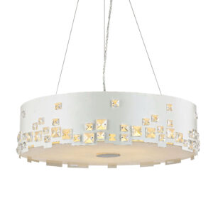 Κρεμαστό Φωτιστικό 3XE27 Μεταλλικό Λευκό με Κρύσταλλα ACA DECOR  – DLA7983