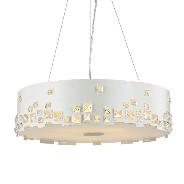 Κρεμαστό Φωτιστικό 3XE27 Μεταλλικό Λευκό με Κρύσταλλα ACA DECOR  – DLA7983