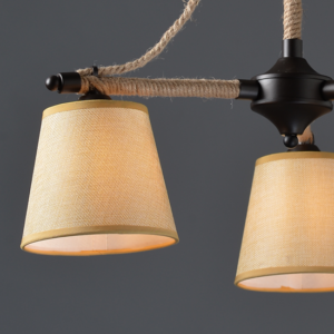 ACA DECOR   – Φωτιστικό Οροφής 3ΧΕ14 Μεταλλικό Μαύρο + Σχοινί + Μπεζ Αμπαζούρ Φ57ΧΗ48cm