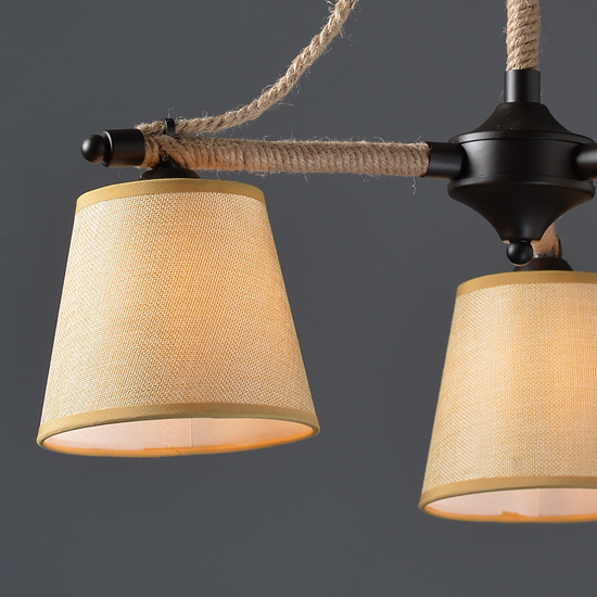 ACA DECOR   – Φωτιστικό Οροφής 3ΧΕ14 Μεταλλικό Μαύρο + Σχοινί + Μπεζ Αμπαζούρ Φ57ΧΗ48cm