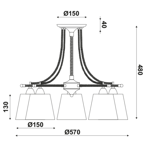 ACA DECOR   – Φωτιστικό Οροφής 5ΧΕ14 Μεταλλικό Μαύρο + Σχοινί + Μπεζ Αμπαζούρ Φ57ΧΗ48cm