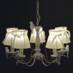 ACA DECOR  – Κρεμαστό Φωτιστικό 5ΧΕ14 Μεταλλικό Λευκό-Χρυσό + Λευκό Αμπαζούρ Φ58ΧΗ84cm