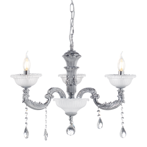 ACA DECOR   – Κρεμαστό Φωτιστικό 3ΧΕ14 Μεταλλικό Χρώμιο + Κρύσταλλο Φ62ΧΗ97cm