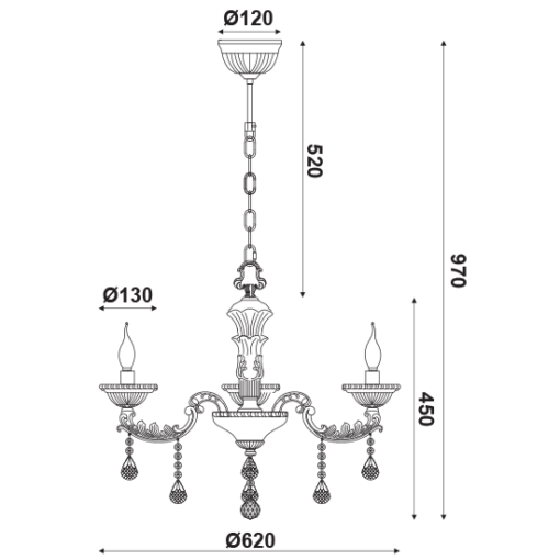 ACA DECOR   – Κρεμαστό Φωτιστικό 3ΧΕ14 Μεταλλικό Χρώμιο + Κρύσταλλο Φ62ΧΗ97cm