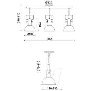 ACA DECOR   – Οροφής Φωτιστικό 3ΧΕ27 Μεταλλικό Μαύρο  Φ18X80XH41cm