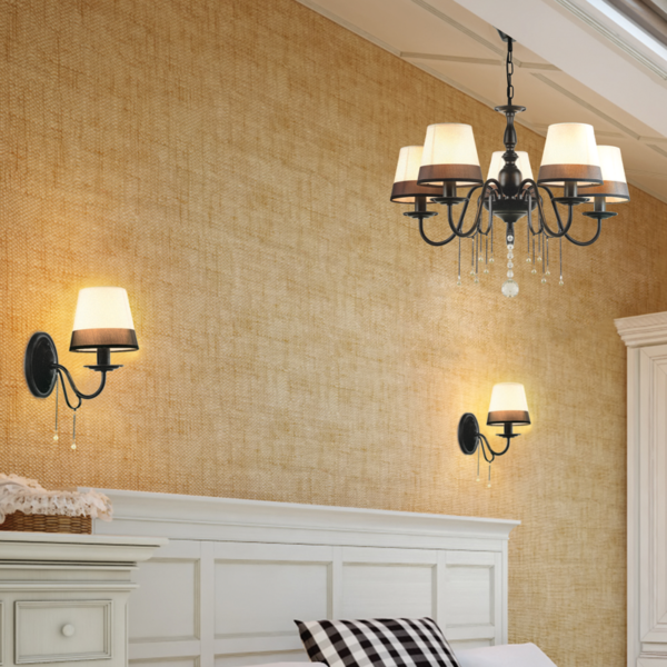 ACA DECOR  – Επιτοίχιο 1ΧΕ14 Μεταλλικό.Μαύρο+Ασπρόμαυρο Αμπαζούρ + Κρύσταλλο 25Χ15Χ21cm