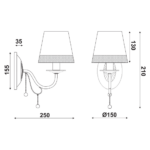 ACA DECOR  – Επιτοίχιο 1ΧΕ14 Μεταλλικό.Μαύρο+Ασπρόμαυρο Αμπαζούρ + Κρύσταλλο 25Χ15Χ21cm