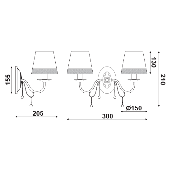 ACA DECOR   – Επιτοίχιο 2ΧΕ14 Μεταλλικό Μαύρο+Ασπρόμαυρο Αμπαζούρ + Κρύσταλλο EG167282WBW