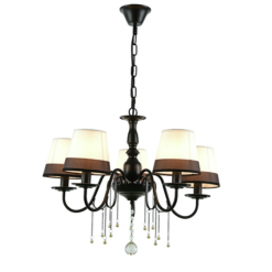ACA DECOR   – Κρεμαστό 5ΧΕ14 Μεταλλικό Μαύρο+Ασπρόμαυρο Αμπαζούρ + Κρύσταλλο Φ63ΧΗ95cm