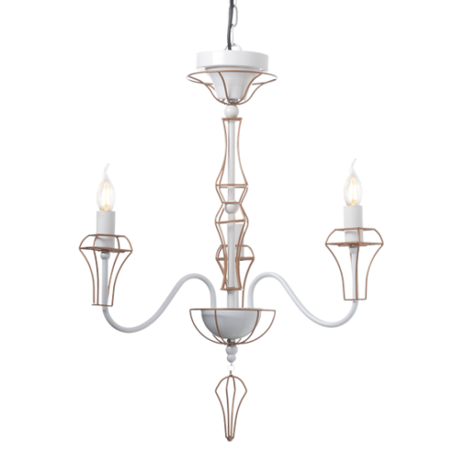 ACA DECOR   – Κρεμαστό Φωτιστικό 3ΧΕ14 Μεταλλικό Λευκό + Χρυσό Σύρμα Φ55ΧΗ109cm