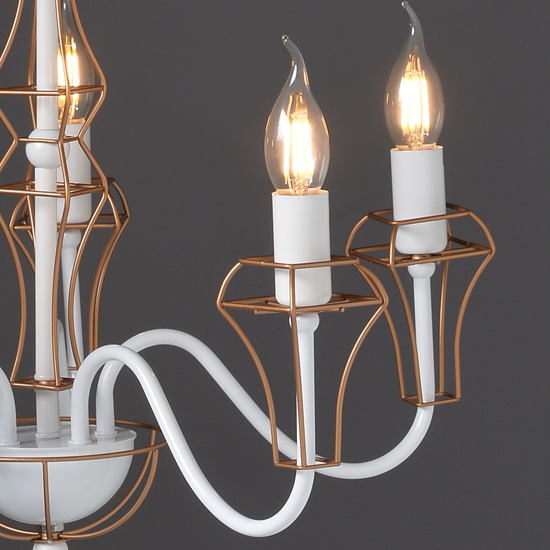 ACA DECOR   – Κρεμαστό Φωτιστικό 3ΧΕ14 Μεταλλικό Λευκό + Χρυσό Σύρμα Φ55ΧΗ109cm