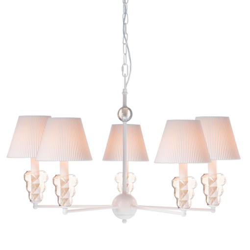 ACA DECOR  – Κρεμαστό. Φωτιστικό 5ΧΕ14 Μεταλλικό Λευκό + Amber Γυαλί+Αμπαζούρ Φ74ΧΗ90