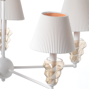 ACA DECOR  – Κρεμαστό. Φωτιστικό 5ΧΕ14 Μεταλλικό Λευκό + Amber Γυαλί+Αμπαζούρ Φ74ΧΗ90