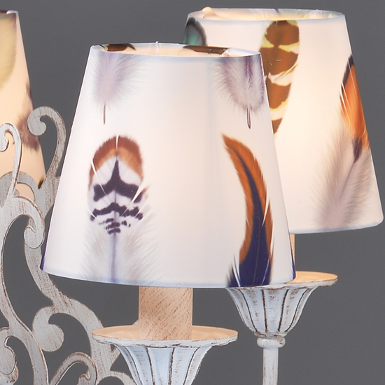 ACA DECOR   – Κρεμαστό Φωτιστικό 5ΧΕ14 Μεταλλικό Λευκό-Μωβ + Αμπαζούρ Φτερά Φ60ΧΗ93cm