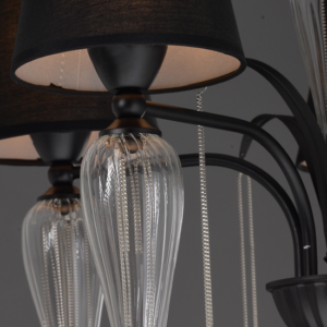 ACA DECOR   – Κρεμαστό Φωτιστικό 3ΧΕ14 Μεταλλικό Μαύρο+Αμπαζούρ + Γυαλί + Αλυσίδα Chrome Φ53ΧΗ102cm