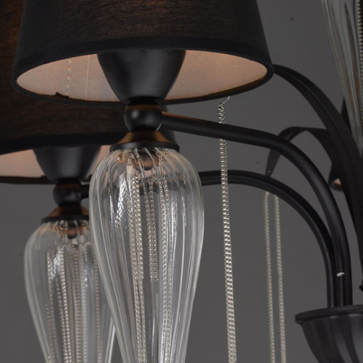ACA DECOR   – Κρεμαστό Φωτιστικό 3ΧΕ14 Μεταλλικό Μαύρο+Αμπαζούρ + Γυαλί + Αλυσίδα Chrome Φ53ΧΗ102cm