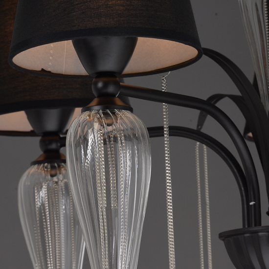 ACA DECOR   – Κρεμαστό Φωτιστικό 3ΧΕ14 Μεταλλικό Μαύρο+Αμπαζούρ + Γυαλί + Αλυσίδα Chrome Φ53ΧΗ102cm