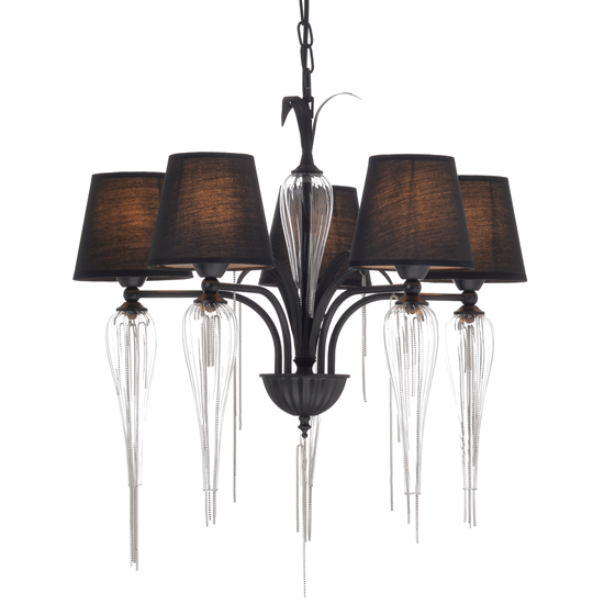 ACA DECOR  – Κρεμαστό Φωτιστικό 5ΧΕ14 Μεταλλικό. Μαύρο+Αμπαζούρ + Γυαλί + Αλυσίδα Chrome Φ61ΧΗ102cm