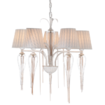 ACA DECOR  – Κρεμαστό Φωτιστικό 5ΧΕ14 Μεταλλικό Λευκό-Χρυσό + Αμπαζούρ + Γυαλί + Αλυσίδα Gold Φ61ΧΗ102cm