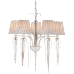 ACA DECOR  – Κρεμαστό Φωτιστικό 5ΧΕ14 Μεταλλικό Λευκό-Χρυσό + Αμπαζούρ + Γυαλί + Αλυσίδα Gold Φ61ΧΗ102cm