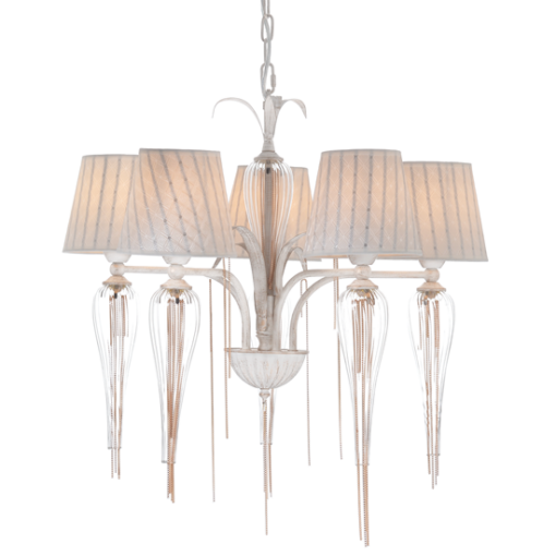 ACA DECOR  – Κρεμαστό Φωτιστικό 5ΧΕ14 Μεταλλικό Λευκό-Χρυσό + Αμπαζούρ + Γυαλί + Αλυσίδα Gold Φ61ΧΗ102cm