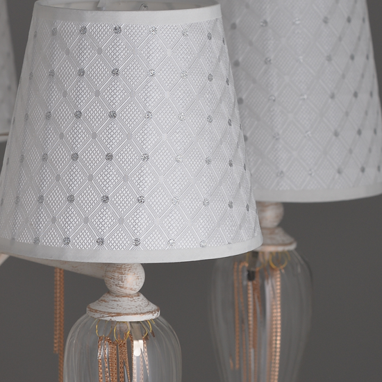 ACA DECOR  – Κρεμαστό Φωτιστικό 5ΧΕ14 Μεταλλικό Λευκό-Χρυσό + Αμπαζούρ + Γυαλί + Αλυσίδα Gold Φ61ΧΗ102cm