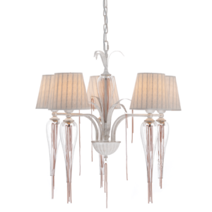 ACA DECOR  – Κρεμαστό Φωτιστικό 5ΧΕ14 Μεταλλικό Λευκό-Χρυσό Αμπαζούρ + Γυαλί + Αλυσίδα Rose Gold Φ61ΧΗ102cm