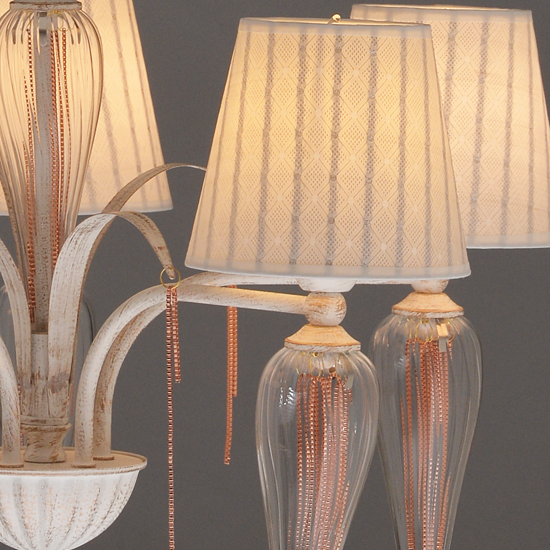 ACA DECOR  – Κρεμαστό Φωτιστικό 5ΧΕ14 Μεταλλικό Λευκό-Χρυσό Αμπαζούρ + Γυαλί + Αλυσίδα Rose Gold Φ61ΧΗ102cm