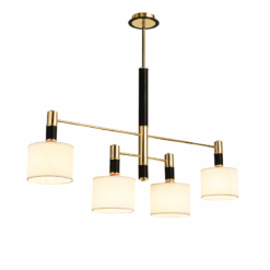 ACA DECOR  κρεμαστό φωτιστικό 4xE14 από μέταλλο και ύφασμα σε μαύρο χρυσό λευκό χρώμα – EG224P100BG