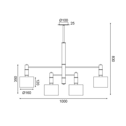 ACA DECOR  κρεμαστό φωτιστικό 4xE14 από μέταλλο και ύφασμα σε μαύρο χρυσό λευκό χρώμα – EG224P100BG