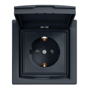 Schneider Asfora πρίζα σούκο ασφαλείας ΙΡ44 με καπάκι (2Π+Γ) Ανθρακί – EPH3100371