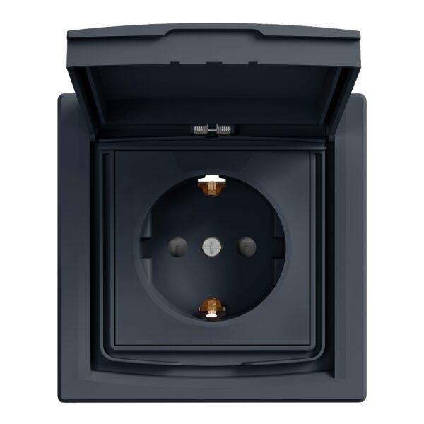 Schneider Asfora πρίζα σούκο ασφαλείας ΙΡ44 με καπάκι (2Π+Γ) Ανθρακί – EPH3100371