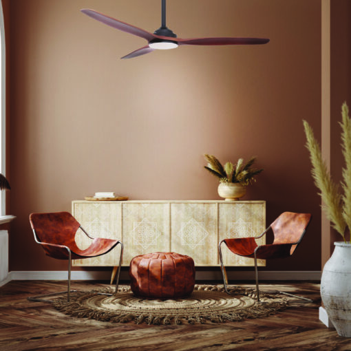 Ανεμιστήρας Οροφής Μαύρος με Φως CCT Dimmable Φ132 DC 40W με 3 Ξύλινα Καφέ Πτερύγια Τηλεχειριστήριο 2 Αναρτήσεις 15&25cm ACA – FANKVBR40G