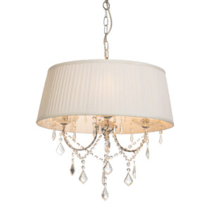 Κρεμαστό Φωτιστικό Πολυέλαιος 3ΧΕ14 Μεταλλικό Χρώμιο Λευκό Ύφασμα & Κρύσταλλα ACA DECOR – FMD968303