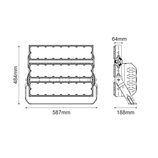 LED HIGH POWER FLOOD LUMINAIRE 720W, 111600LM, 5000K, 20°, 230V AC, IP66, IK10 ACA – GLAD7205020
