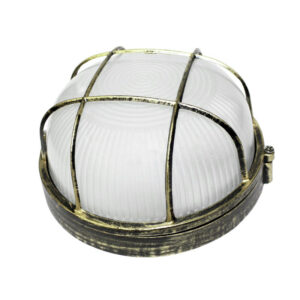 Φωτιστικό Τοίχου 1xE27 Χελώνα Αλουμινίου ø190 Στρογγυλή με Πρισματικό Γυαλί & Πλέγμα Χρυσό-Μαύρο IP45 ACA – HI5011GB