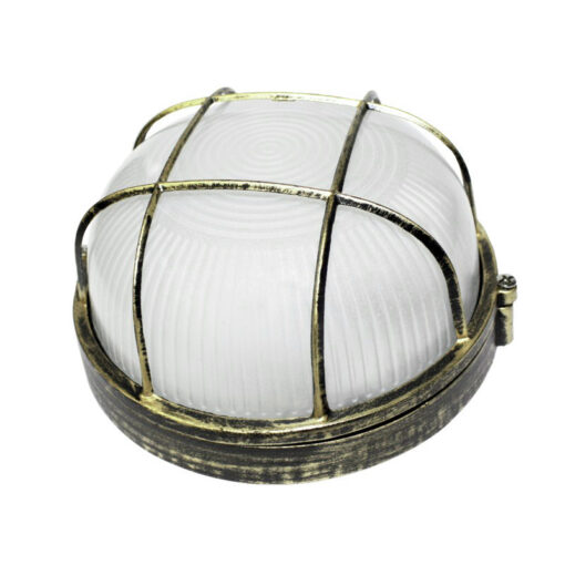 Φωτιστικό Τοίχου 1xE27 Χελώνα Αλουμινίου ø190 Στρογγυλή με Πρισματικό Γυαλί & Πλέγμα Χρυσό-Μαύρο IP45 ACA – HI5011GB