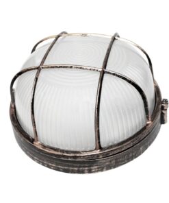 Φωτιστικό Τοίχου 1xE27 Χελώνα Αλουμινίου ø190 Στρογγυλή με Πρισματικό Γυαλί & Πλέγμα Σκουριά IP45 ACA – HI5011R