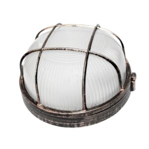 Φωτιστικό Τοίχου 1xE27 Χελώνα Αλουμινίου ø190 Στρογγυλή με Πρισματικό Γυαλί & Πλέγμα Σκουριά IP45 ACA – HI5011R