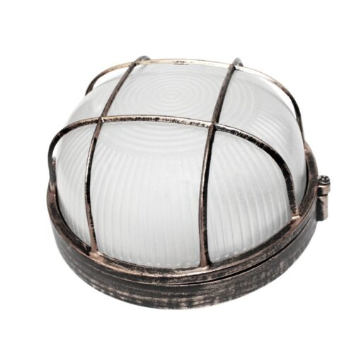 Φωτιστικό Τοίχου 1xE27 Χελώνα Αλουμινίου ø190 Στρογγυλή με Πρισματικό Γυαλί & Πλέγμα Σκουριά IP45 ACA – HI5011R