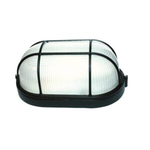 Φωτιστικό Τοίχου 1xE27 Χελώνα Αλουμινίου Μαύρο 27cm με Πρισματικό Γυαλί & Πλέγμα IP45 ACA – HI5021B