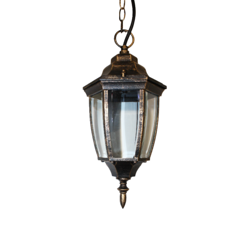 Κρεμαστό Φωτιστικό 1xΕ27 Φανάρι Αλουμινίου Εξάγωνο Χρυσό-Μαύρο IP45 ACA – HI6175GB