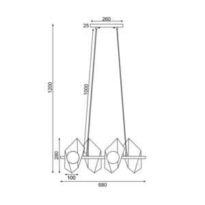 ΚΡΕΜΑΣΤΟ ΦΩΤΙΣΤΙΚΟ 4ΧG9 ΧΡΥΣΟ/ΜΑΥΡΟ ΜΕΤ/ΚΟ + ΓΥΑΛΙ 68Χ26ΧΗ120CM POLYGON ACA DECOR – HL42594P68BG