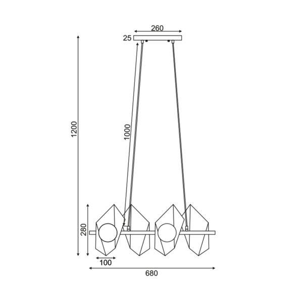 ΚΡΕΜΑΣΤΟ ΦΩΤΙΣΤΙΚΟ 4ΧG9 ΧΡΥΣΟ/ΜΑΥΡΟ ΜΕΤ/ΚΟ + ΓΥΑΛΙ 68Χ26ΧΗ120CM POLYGON ACA DECOR – HL42594P68BG