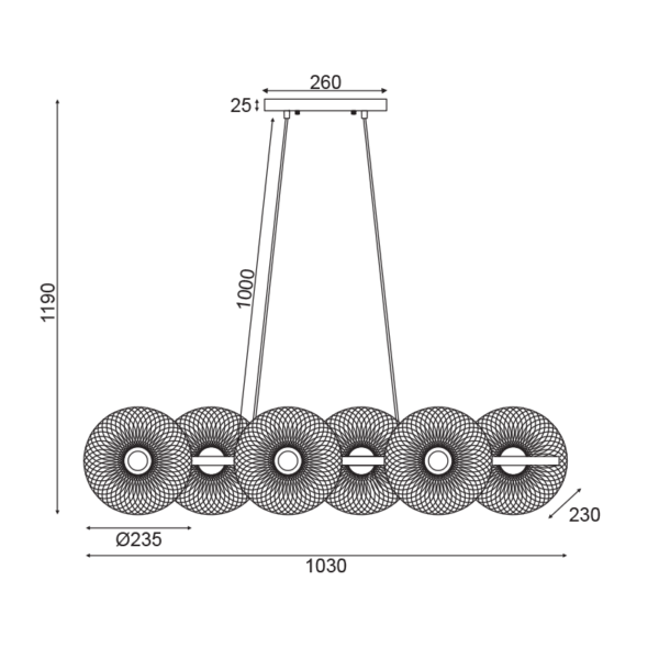 ΚΡΕΜΑΣΤΟ ΦΩΤΙΣΤΙΚΟ 6ΧΕ27 ΜΑΥΡΟ ΜΕΤΑΛΛΙΚΟ 103Χ35ΧΗ119CM KOBE ACA DECOR – HL45846P103B