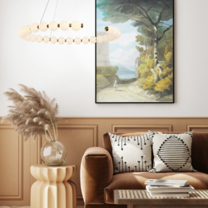 Κρεμαστό Φωτιστικό Κύκλος Φ100 Lolly LED 40W 3000lm 3000K με Λευκές Ακρυλικές Μπάλες Φ10 με Χρυσή Λεπτομέρεια ACA – HM236LEDP100